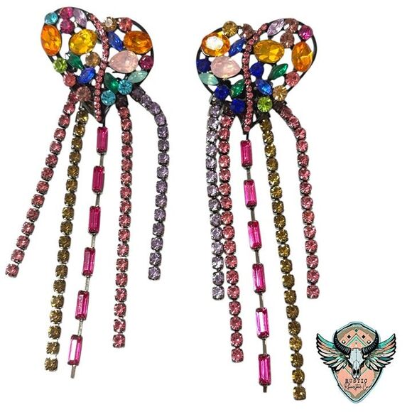 Multicolored Rhinestone Heart Earrings - Picture 2 of 2